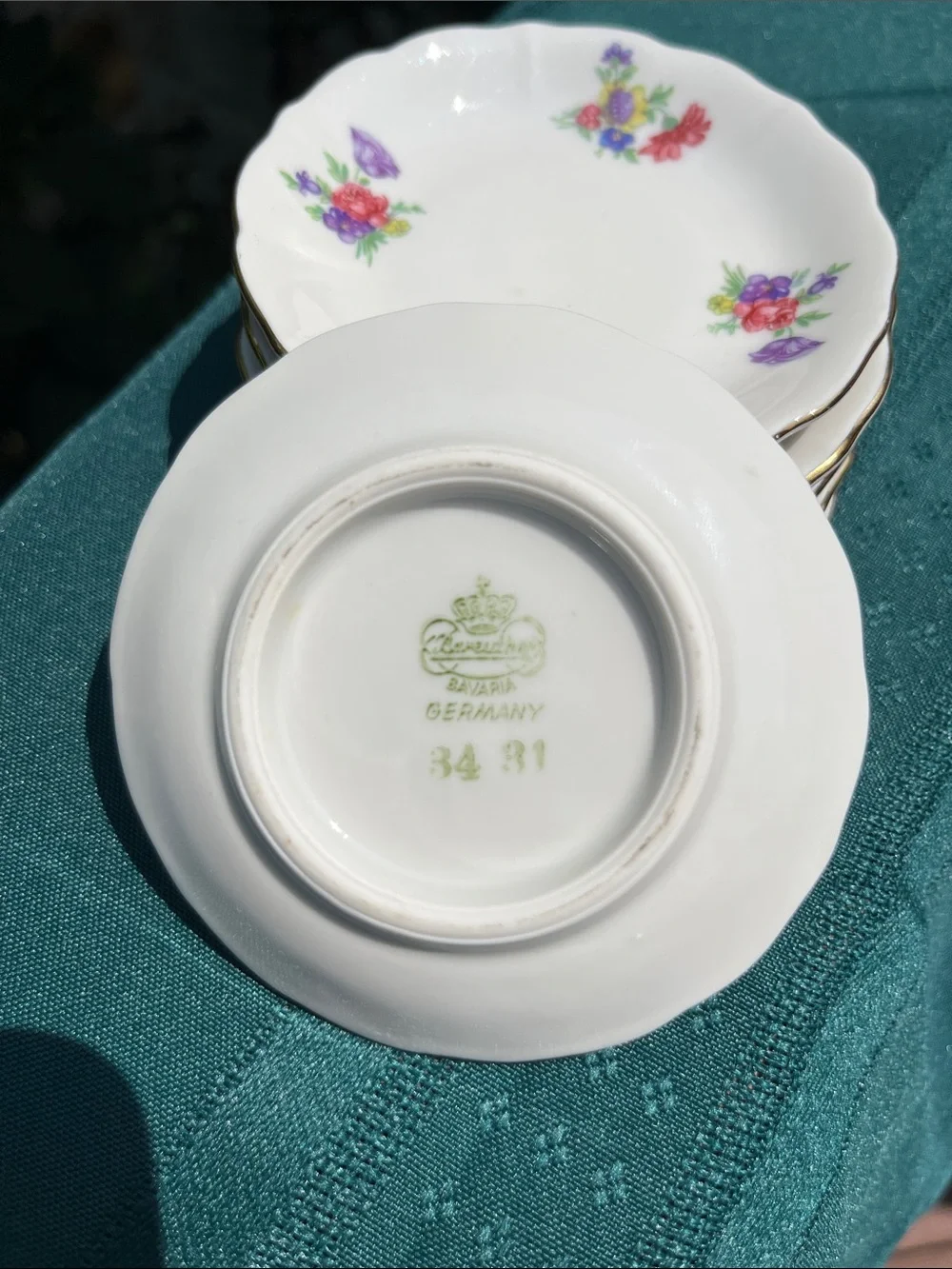 Vintage Butter Pats 6 Flowers Porcelain Gold Gilt Rim Bareuther German Mini